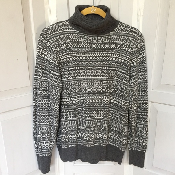 L.L. Bean Gray Patterned Turtleneck Sweater - Picture 1 of 16